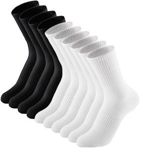 Women’s Athletic Crew Socks - 5 Pairs, White & Black