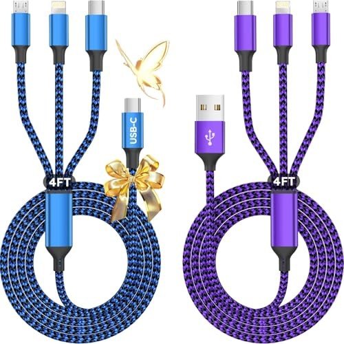 3-in-1 USB A & C Charging Cable (2 Pack)