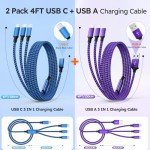3-in-1 USB A & C Charging Cable (2 Pack)
