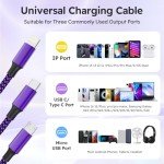 3-in-1 USB A & C Charging Cable (2 Pack)