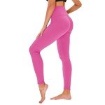 High Waisted Leggings for Women - No See Through Tummy Novelty Workout Yoga Pants with Pockets Reg & Plus A-Pink