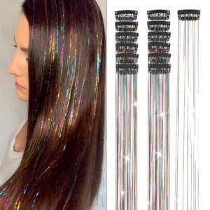 Rainbow Hair Tinsel Clip-Ins - 12 Pieces
