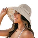 Beige Wide-Brim Women's Mesh Sun Hat