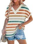 Trendy Short Sleeve Orange Striped Shirt for Women