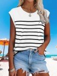 Striped Cap Sleeve Spring Tops for Women