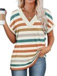 Trendy Short Sleeve Orange Striped Shirt for Women
