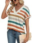 Trendy Short Sleeve Orange Striped Shirt for Women
