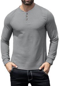 Men's Slim Fit Long Sleeve Henley Shirt - Grey
