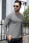 Men's Slim Fit Long Sleeve Henley Shirt - Grey