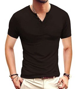 Men's Casual Slim Fit Henley T-Shirt - Black