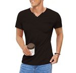 Men's Casual Slim Fit Henley T-Shirt - Black