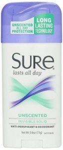 Unscented Sure Deodorant Invisible Solid, 2.6 oz