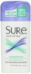 Unscented Sure Deodorant Invisible Solid, 2.6 oz