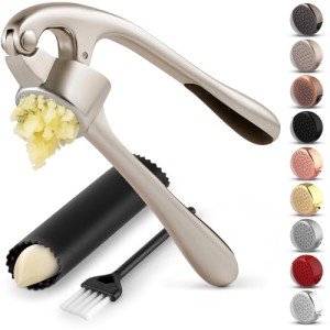 Zulay Kitchen Garlic Press Set - Easy Squeeze & Clean