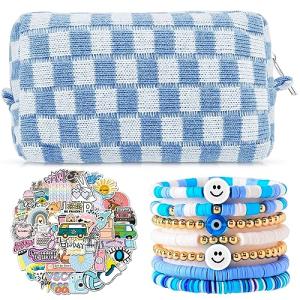 58 Pcs Checkered Makeup Bag & Accessory Set