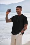 Men's Casual Black Henley T-Shirt for Summer
