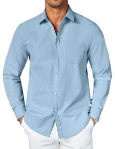 Men's Blue Casual Button Down Dress Shirt
