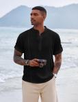 Men's Casual Black Henley T-Shirt for Summer