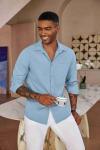 Men's Blue Casual Button Down Dress Shirt