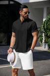 Men's Casual Black Henley T-Shirt for Summer