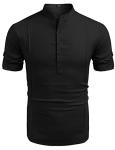 Men's Casual Black Henley T-Shirt for Summer