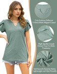 Buauty Womens Summer Trendy Top Casual V Neck Short Sleeve Petal Sleeve Pleated Shirts Blouses Fashion Clothes 2024 Green