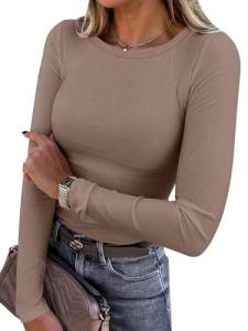 ANRABESS Women's Long Sleeve Rib Knit Tee