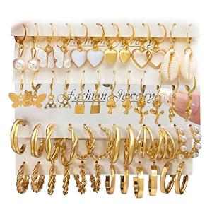 24 Pairs Gold Hoop Earrings Set for Women