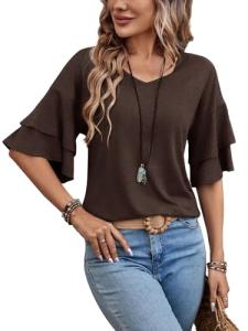 Loose Fit Ruffle Sleeve Blouse for Women