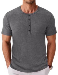 Men's Short Sleeve Henley T-Shirt - Dark Grey