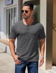 Men's Short Sleeve Henley T-Shirt - Dark Grey