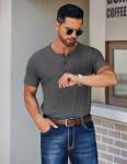 Men's Short Sleeve Henley T-Shirt - Dark Grey