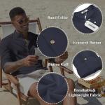 Men's Casual Band Collar Henley Shirt - Navy Blue