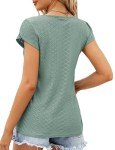 Buauty Womens Summer Trendy Top Casual V Neck Short Sleeve Petal Sleeve Pleated Shirts Blouses Fashion Clothes 2024 Green
