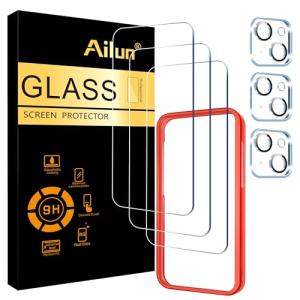 Ailun 3 Pack Screen Protector for iPhone 15 [6.1 inch] + 3 Pack Camera Lens Protector with Installation Frame,Case Friendly Tempered Glass Film,[9H Hardness] - HD [6 Pack]