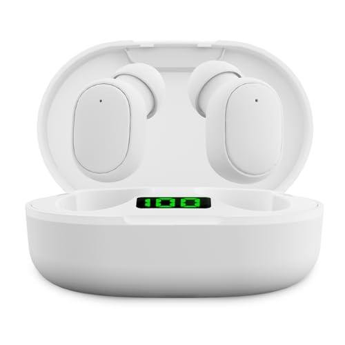 xihama Wireless Earbuds B-13C, Bluetooth 5.3 Headphones, Stereo Sound Sweatproof in Ear Wireless Earphones with Microphone, 30H Playtime LED Display for iPhone/Android/Samsung (White)