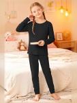 Girls Cotton Thermal Underwear Set - Black