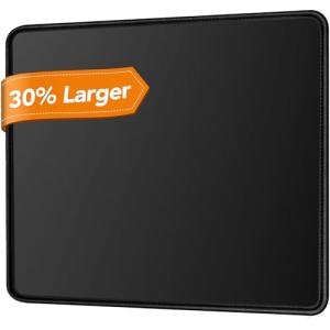 TONOS Black Mouse Pad 11 x 8.7 x 0.1 in. Basic Big Mouse Pad with Stitched Edges and Non-Slip Rubber Base, Premium-Textured Mouse Pad for Laptop, Computer & PC, Gaming & Working, Waterproof Mousepad