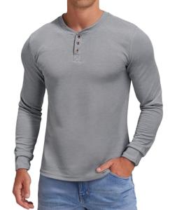Men's Slim Fit Long Sleeve Henley Shirt - Grey