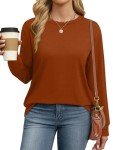 WIHOLL Womens Fall Outfits Long Sleeve Shirts Pullover Tshirts Clothes 2024 Loose Casual Clothes Thanksgiving Tops Sweatshirts Camarel L