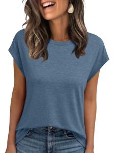 Blue Casual Women's T-Shirt with Sleeve Details