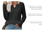 Stylish Black V-Neck Long Sleeve Knit Top