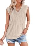 Beige Short Sleeve V-Neck Summer Top for Women