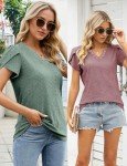 Buauty Womens Summer Trendy Top Casual V Neck Short Sleeve Petal Sleeve Pleated Shirts Blouses Fashion Clothes 2024 Green