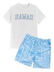 Men's Casual Graphic Tee and Print Shorts Set