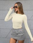 Trendy Women's Boat Neck Long Sleeve Tee - Apricot