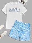 Men's Casual Graphic Tee and Print Shorts Set