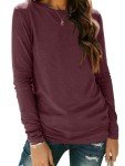 Wine Red Long Sleeve Basic Tee for Women