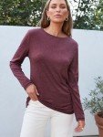 Wine Red Long Sleeve Basic Tee for Women