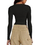 Women's Slim Fit Long Sleeve Crop Top - Black